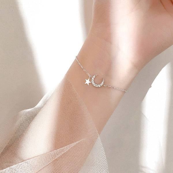 Bracelet Croissant de Lune Femme Gourmette couleur Argent