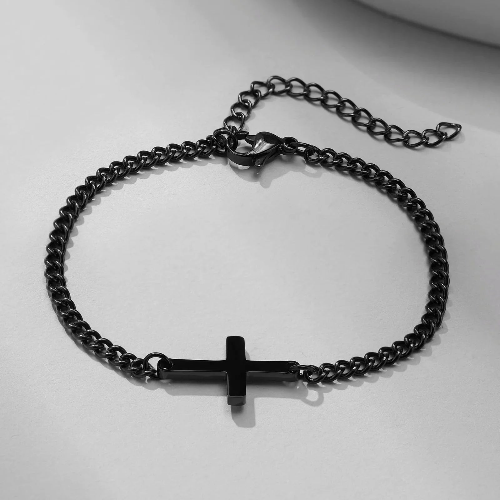 Men's Black Chain Link Cross Bracelet