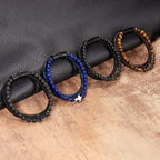 Rosary Cross Bracelet with Natural Stones and Leather