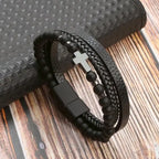 Rosary Cross Bracelet with Natural Stones and Leather