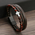 Rosary Cross Bracelet with Natural Stones and Leather