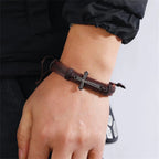 Men's Brown Leather Cross Bracelet