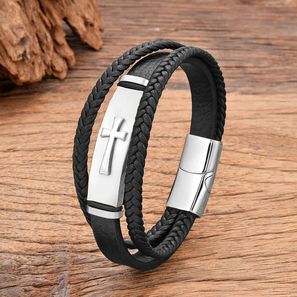 Bracelet Croix En Cuir style b blanc