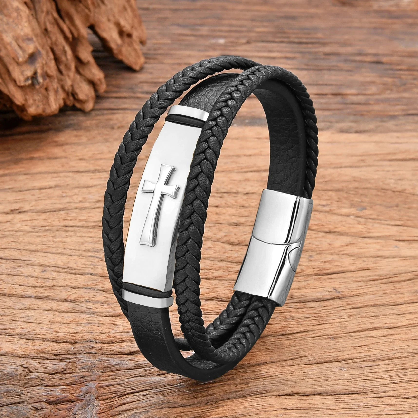 Leather Cross Bracelet style b white