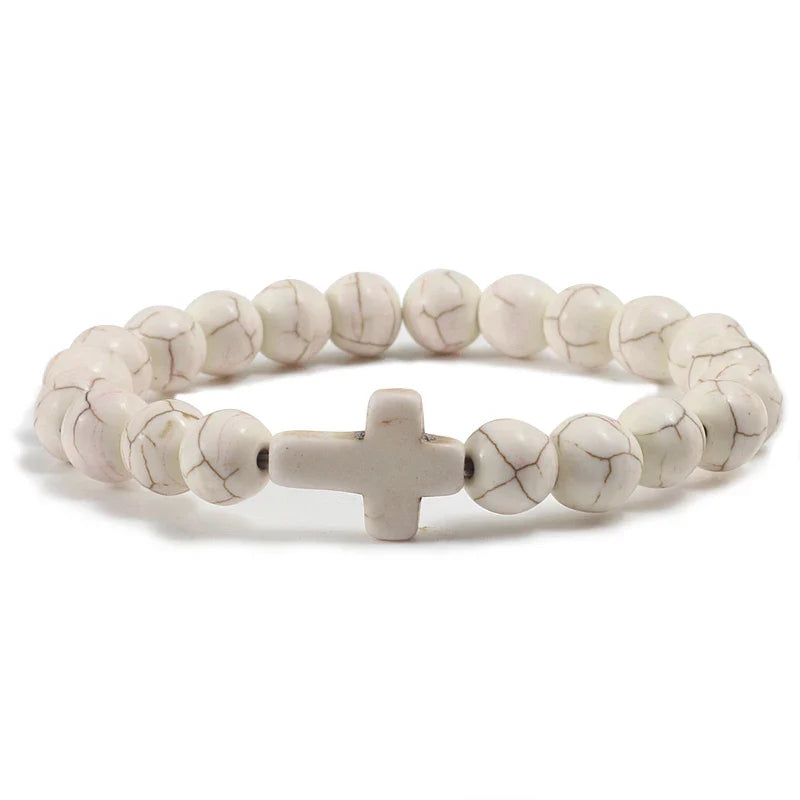 White Natural Stone Cross Bracelet