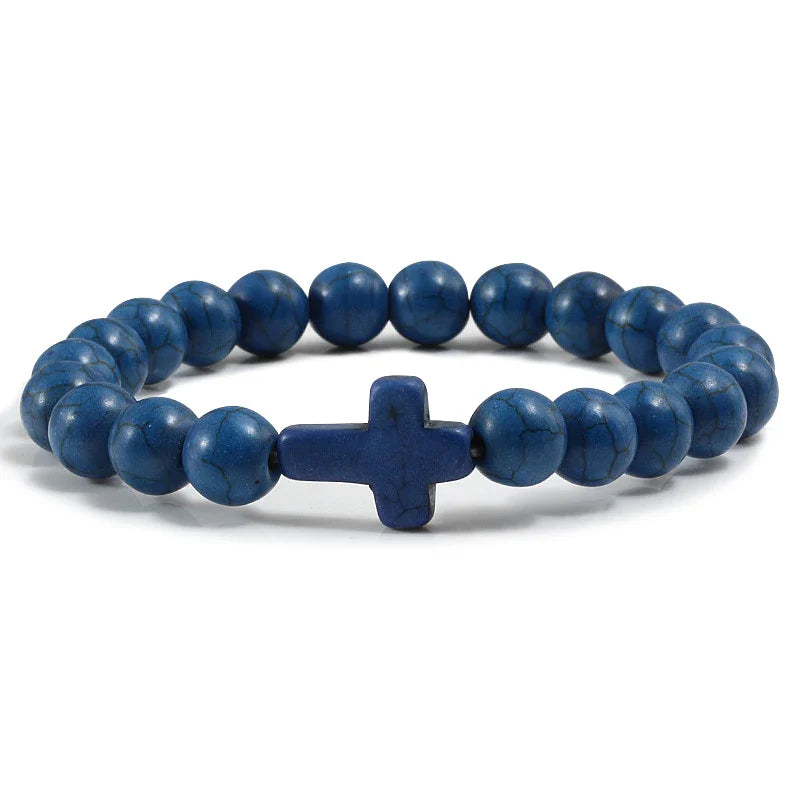 Blue Natural Stone Cross Bracelet