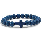 Blue Natural Stone Cross Bracelet