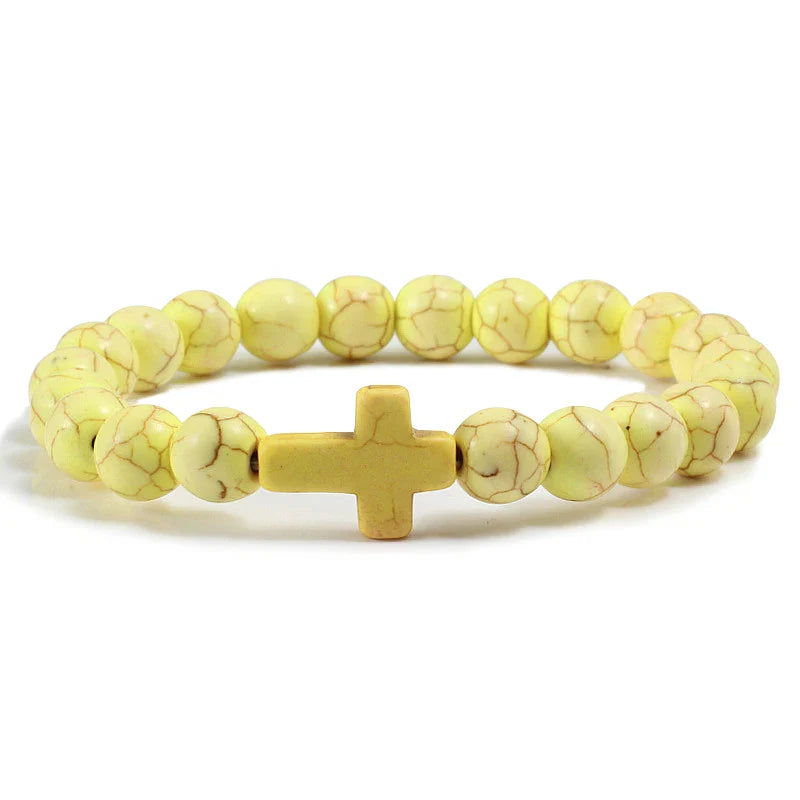 Yellow Natural Stone Cross Bracelet