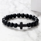 Black Shiny Natural Stone Cross Bracelet