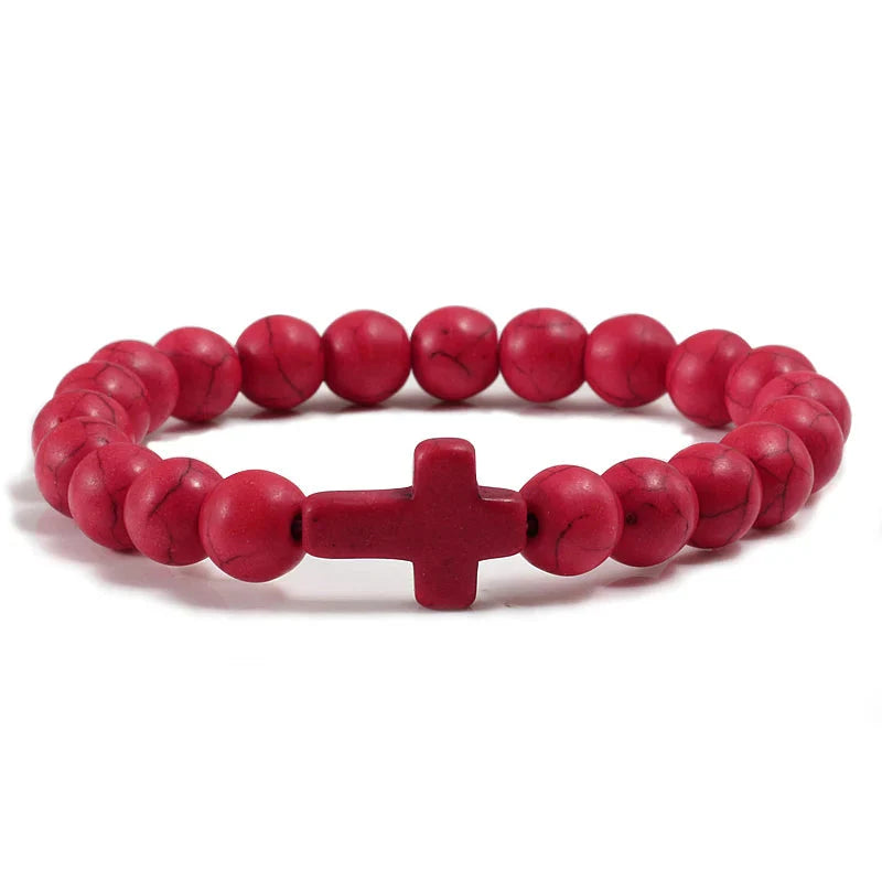 Red Natural Stone Cross Bracelet