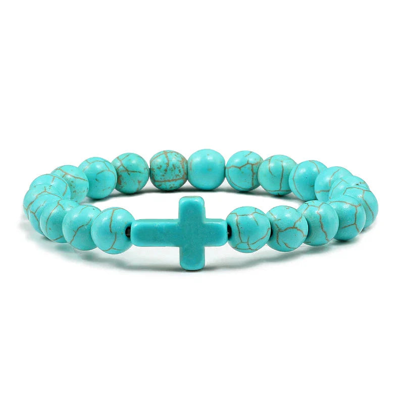Turquoise Natural Stone Cross Bracelet