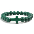 Dark Green Natural Stone Cross Bracelet