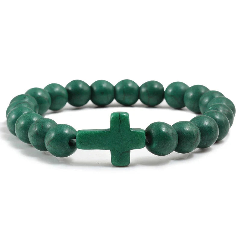 Dark Green Natural Stone Cross Bracelet