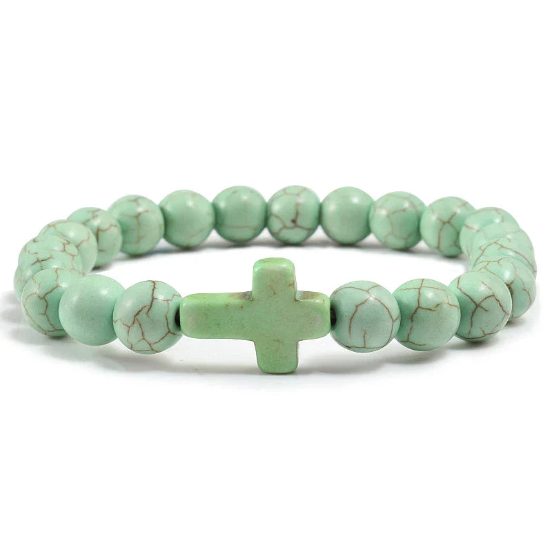Apple Green Natural Stone Cross Bracelet