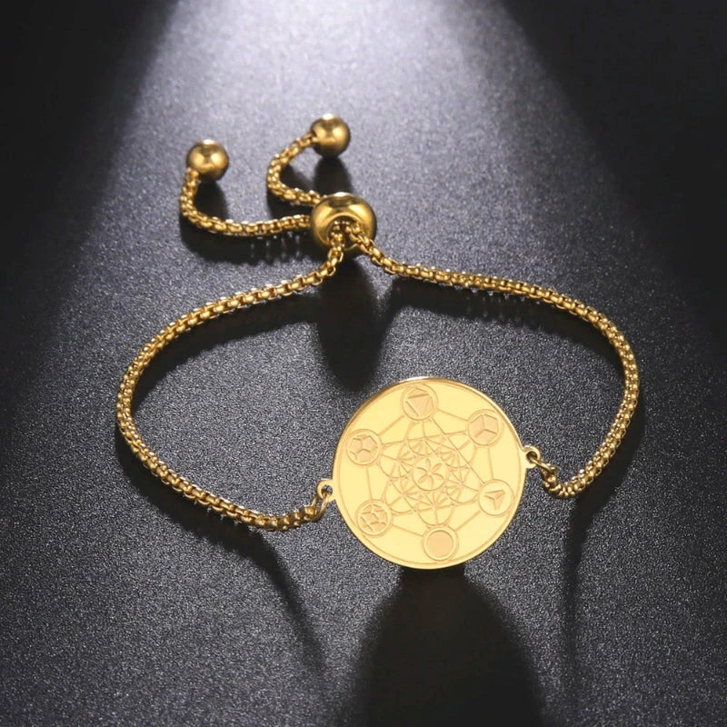 Bracelet Cube de Métatron de Protection or