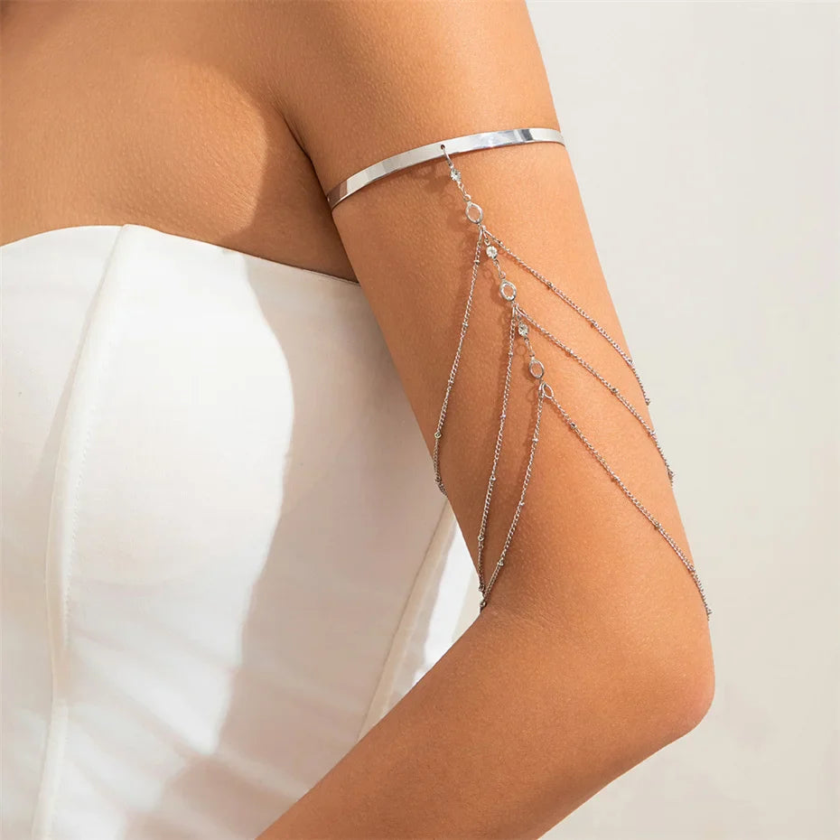 Elegant Women's Arm Bracelet - Upper Arm Ornament and Silver Biceps Chain Jewelry