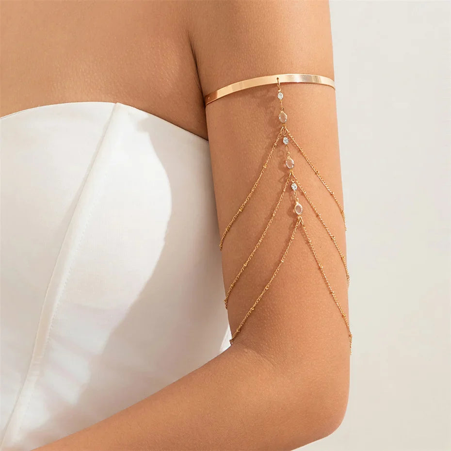 Elegant Women's Arm Bracelet - Upper Arm Ornament and Gold Biceps Chain Jewelry