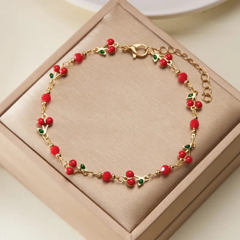 Ankle Bracelet with Cherry Flowers