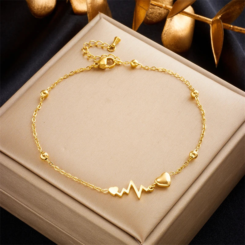 Ankle Bracelet with Hearts and Electrocardiogram