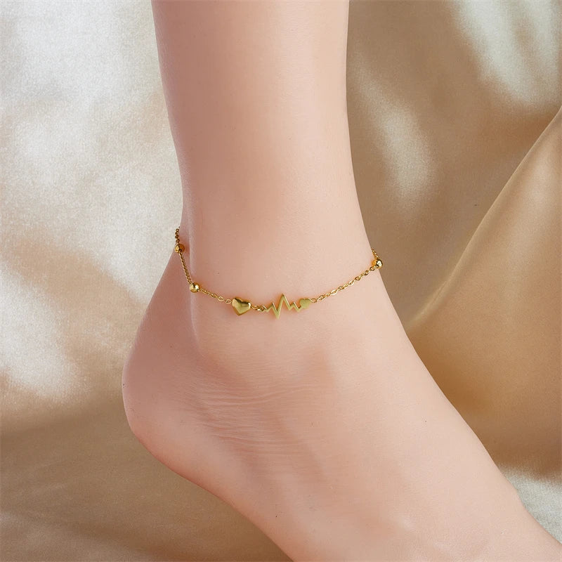 Ankle Bracelet with Hearts and Electrocardiogram