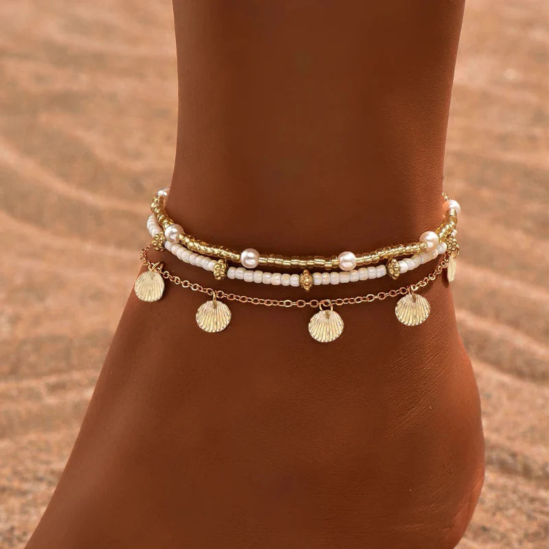 Pulsera de Tobillo con Perlas de Conchas