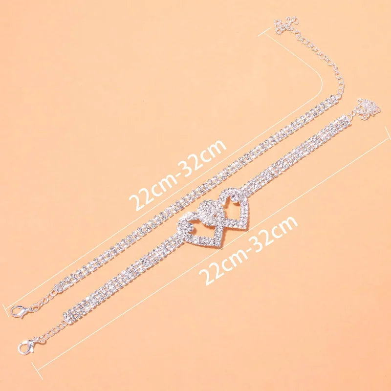 Bracelet de cheville coeur et strass pour femme