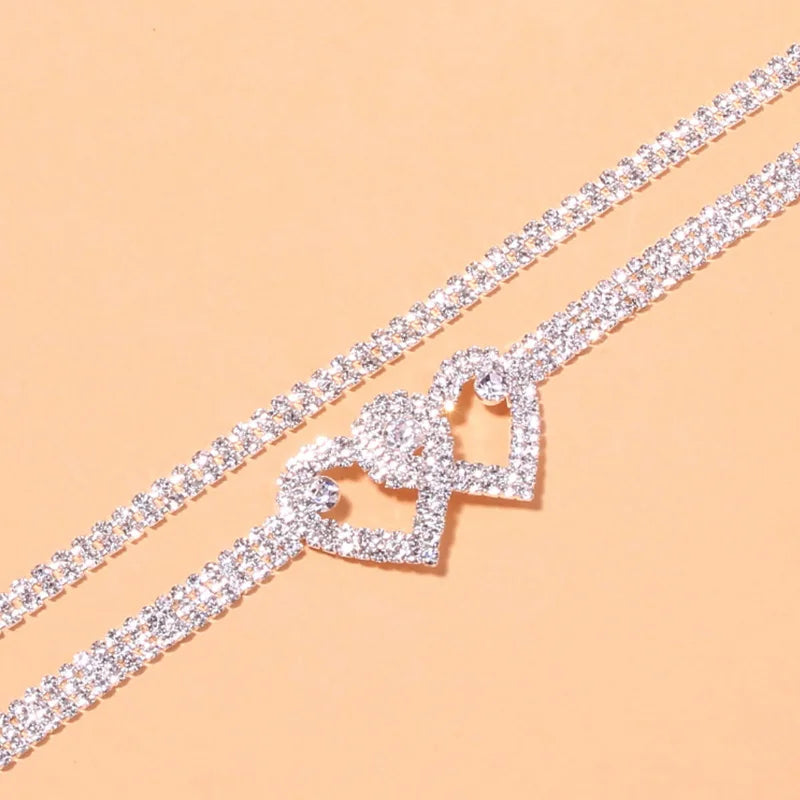 Bracelet de cheville coeur et strass pour femme