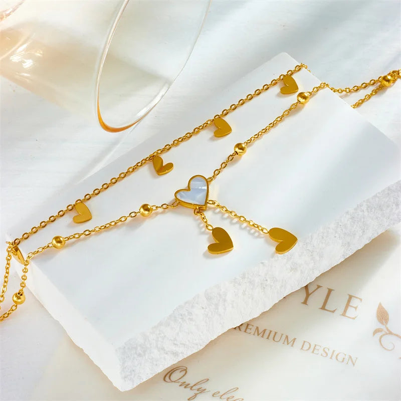 Double Strand Heart Ankle Bracelet