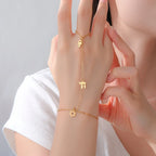 Bracelet de main et doigt avec pendentifs de protection juifs Chai, étoile de David et main de Fatma étoile or