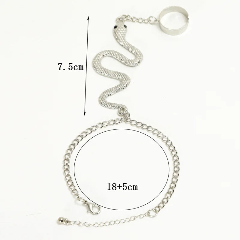 Pulsera de Mano Serpiente Joya Mujer Cadena Mano & Dedo plata