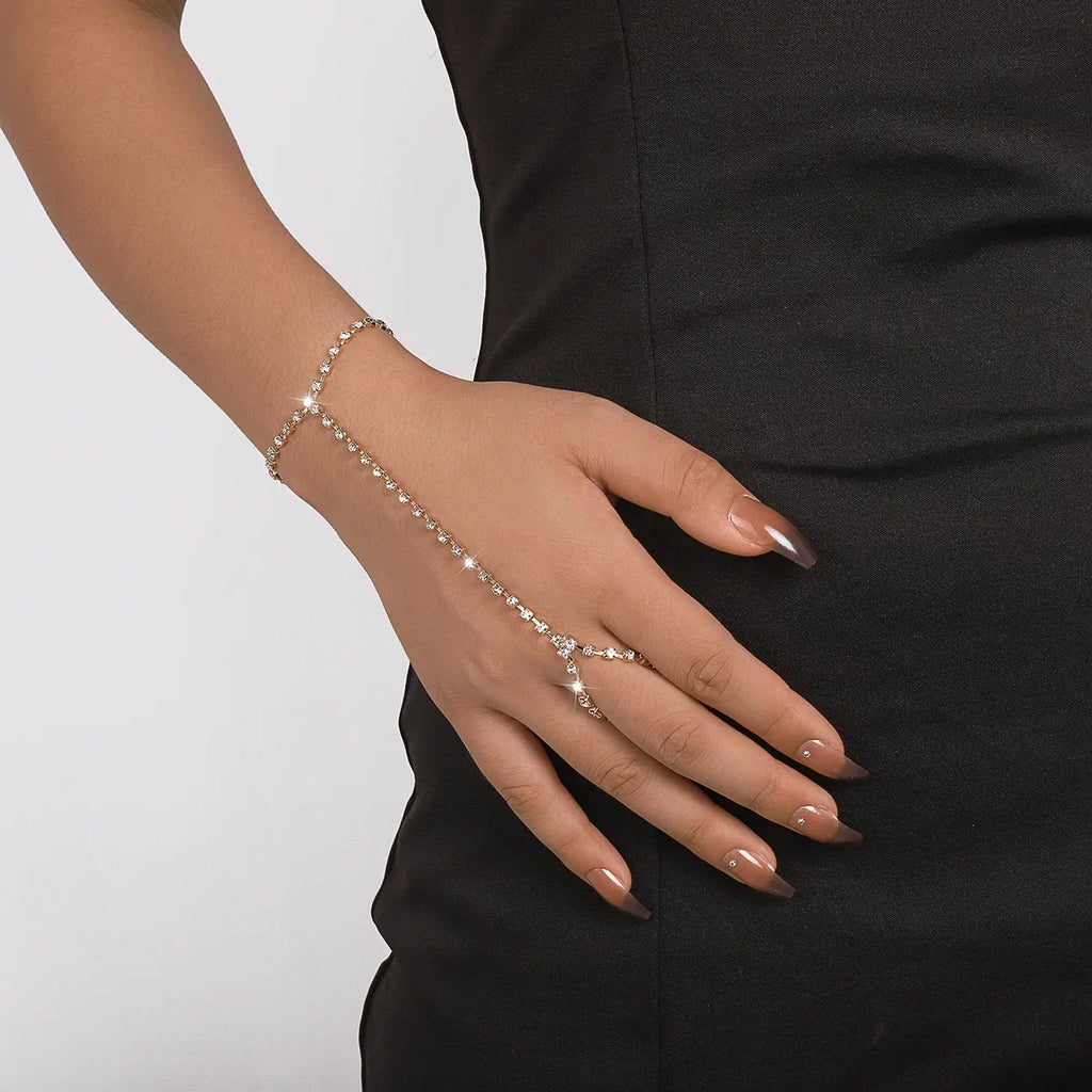 Women's Rhinestone Hand Bracelet Silver Hand & Finger Chain Jewelry