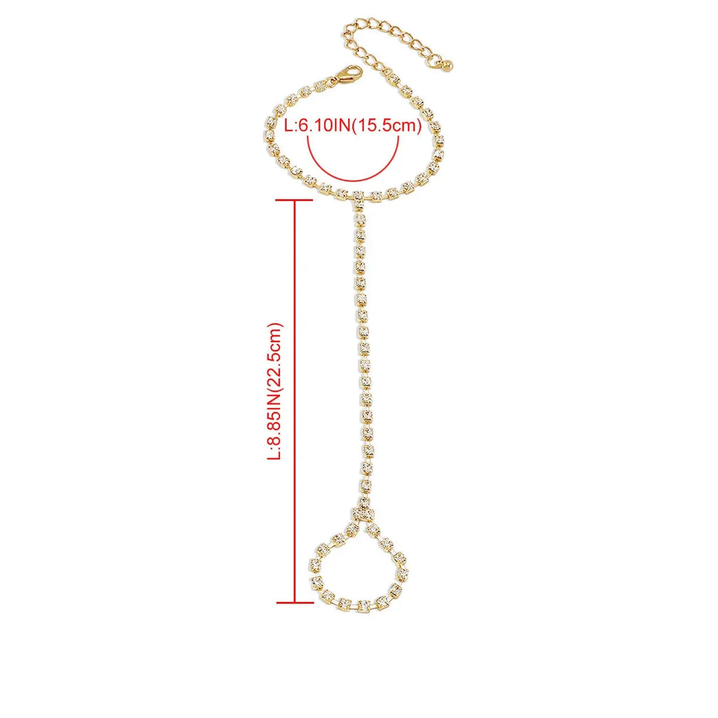 Women's Rhinestone Hand Bracelet Gold Hand & Finger Chain Jewelry