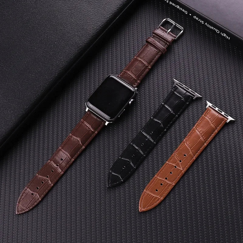 Bracelet de remplacement pour Apple Watch en cuir et acier 