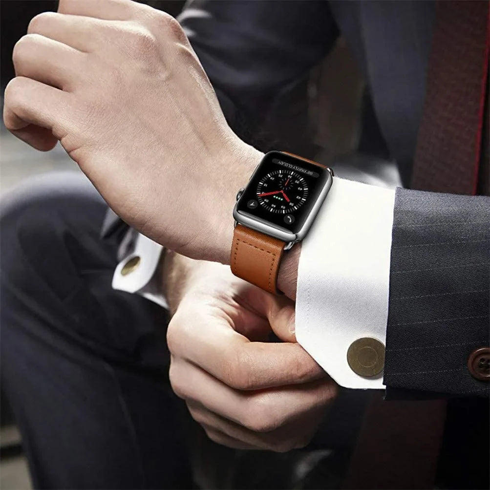 Bracelet de remplacement pour Apple Watch en cuir pour femme et pour homme marron
