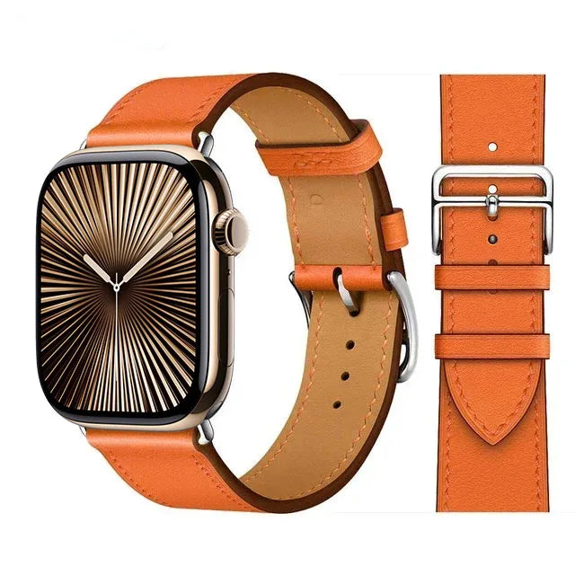 Bracelet de remplacement pour Apple Watch en cuir pour femme et pour homme orange