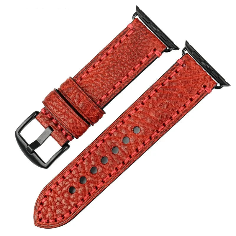 Bracelet de remplacement pour Apple Watch en cuir vieilli rouge