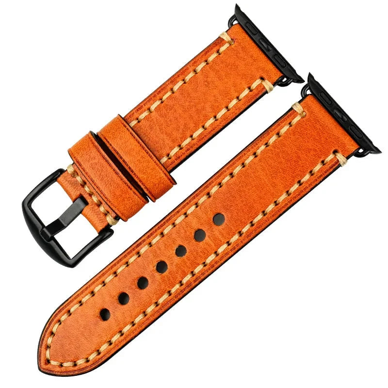 Bracelet de remplacement pour Apple Watch en cuir vieilli orange
