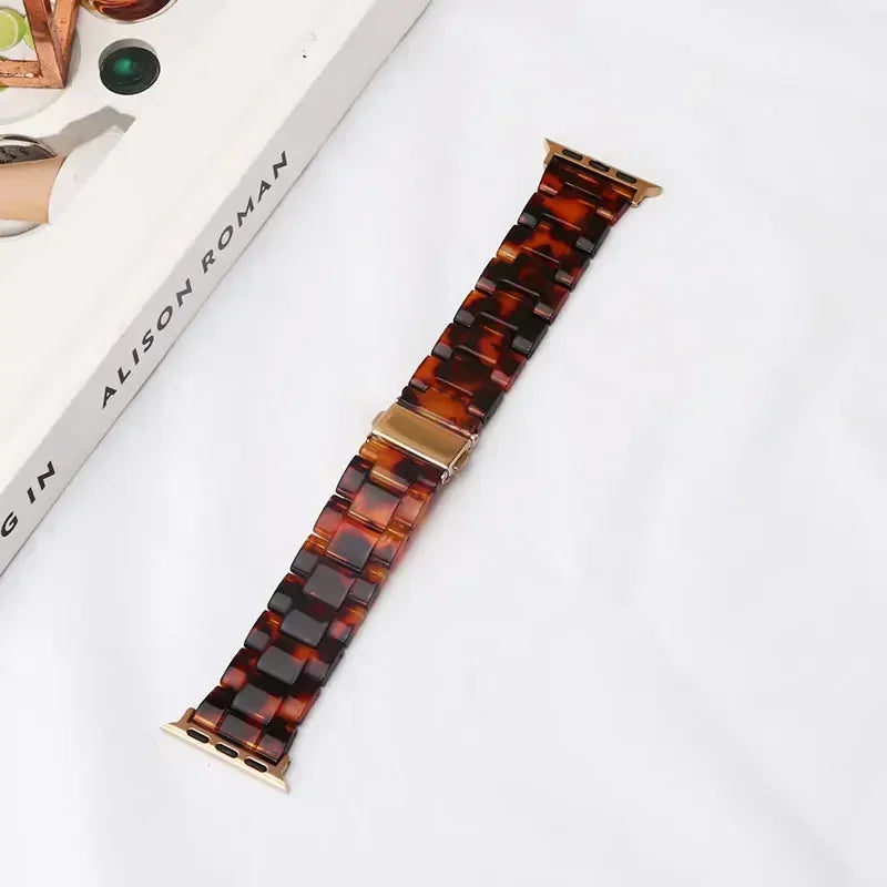 Bracelet de remplacement pour Apple Watch en résine marron et or