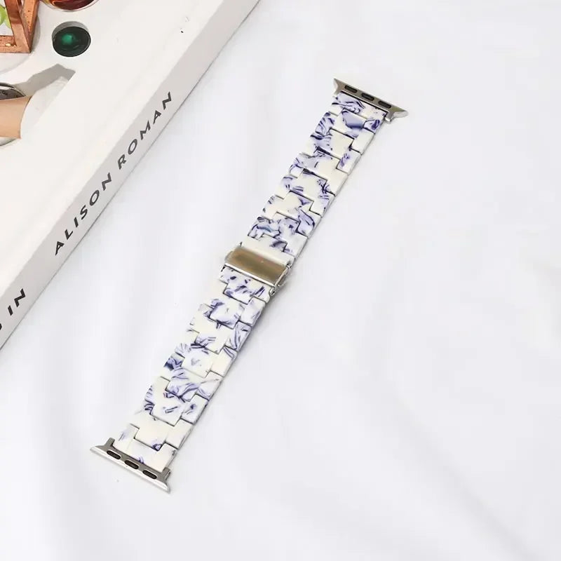 Bracelet de remplacement pour Apple Watch en résine blanc et bleu