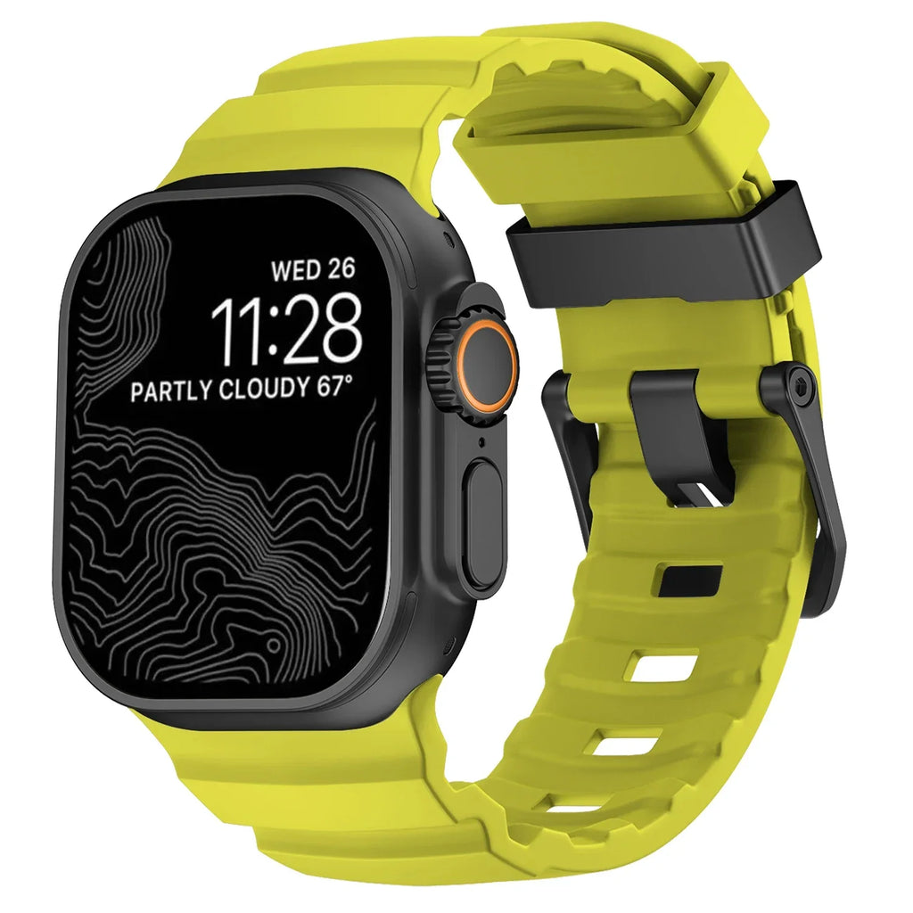 Bracelet de remplacement pour Apple Watch en silicone épais jaune vert