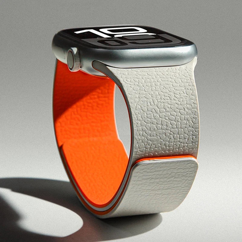 Bracelet de remplacement pour Apple Watch en silicone magnétique gris orange