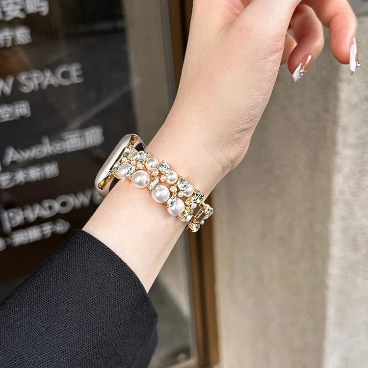 Bracelet de remplacement pour Apple Watch en strass et perles or et perles