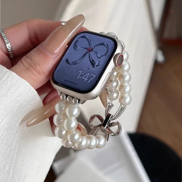 Replacement Apple Watch band with rhinestones and pearls