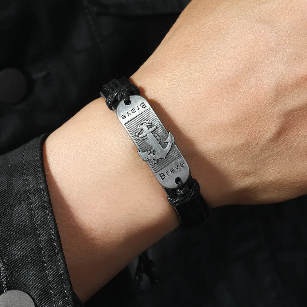 Bracelet des Flots en Cuir Ancre