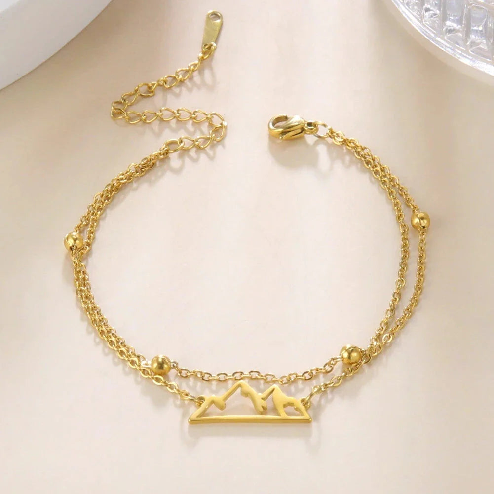 Pulsera Doble con Colgante Montaña oro