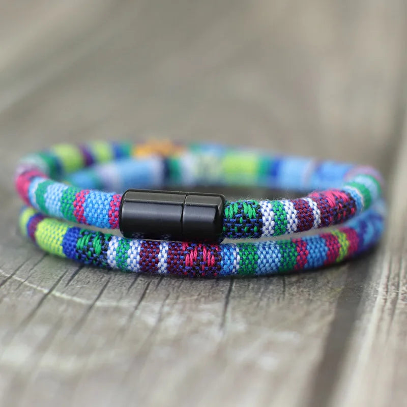 Multicolor Ethnic Double Braided Bracelet blue