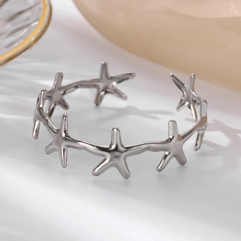 Elegant Shells Starfish and Scallop Starfish Silver Bracelet