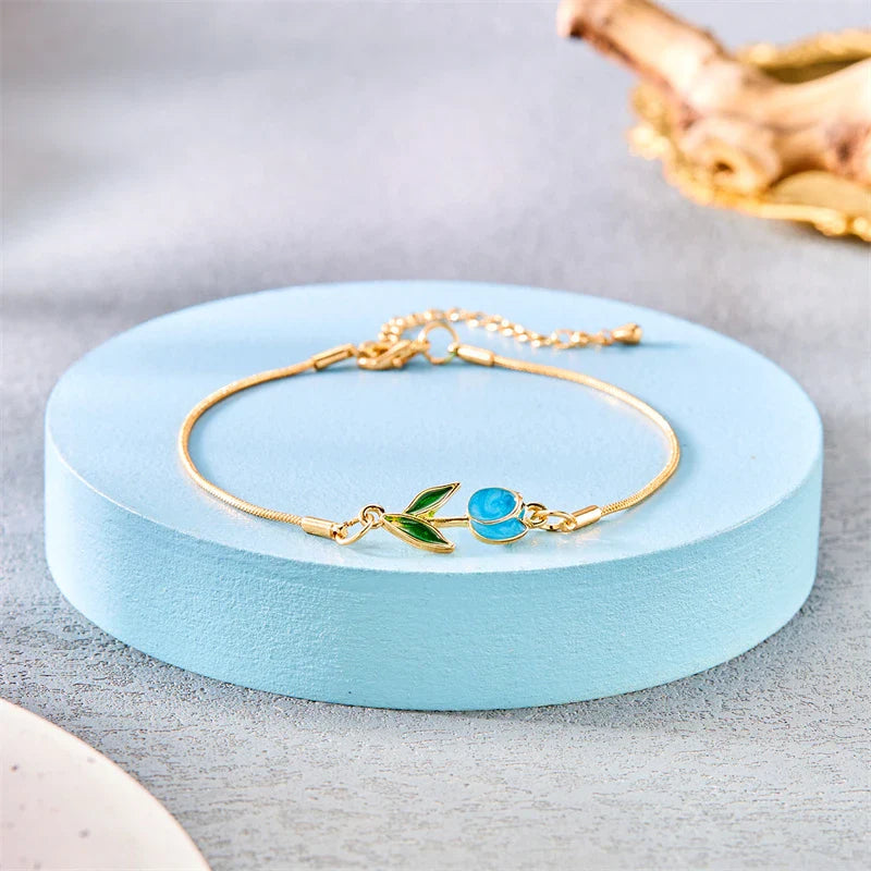 Bracelet Elégant Fleur de Tulipe bleu