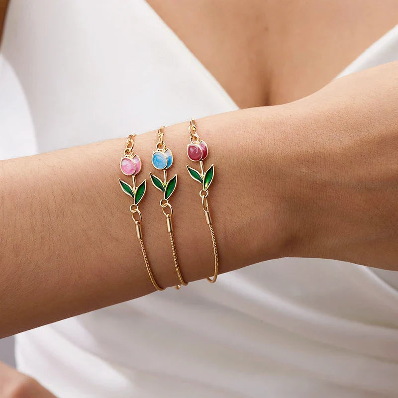 Bracelet Elégant Fleur de Tulipe rouge