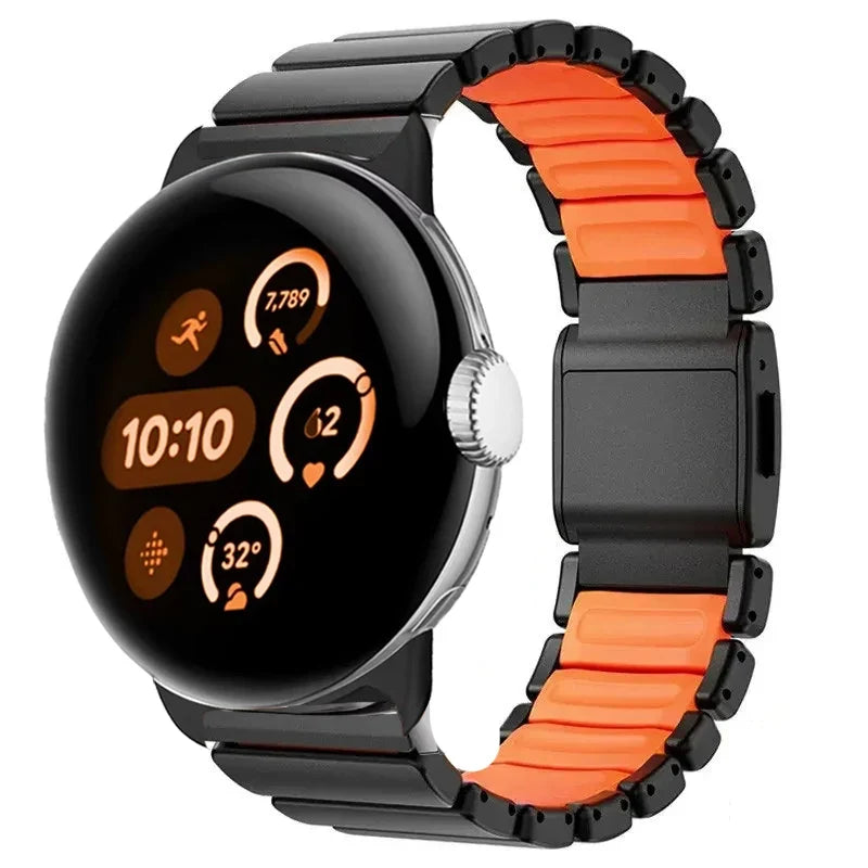 Bracelet en acier inoxydable pour Google Pixel Watch 3, 4, 45mm noir et orange